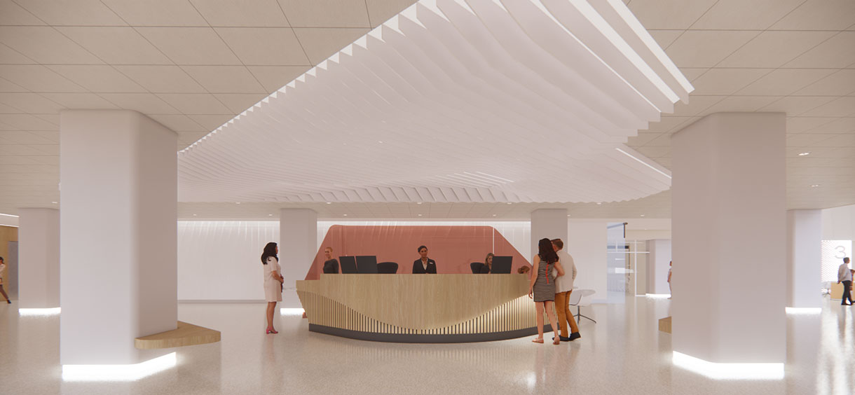 Rendering of the front desk in the lobby