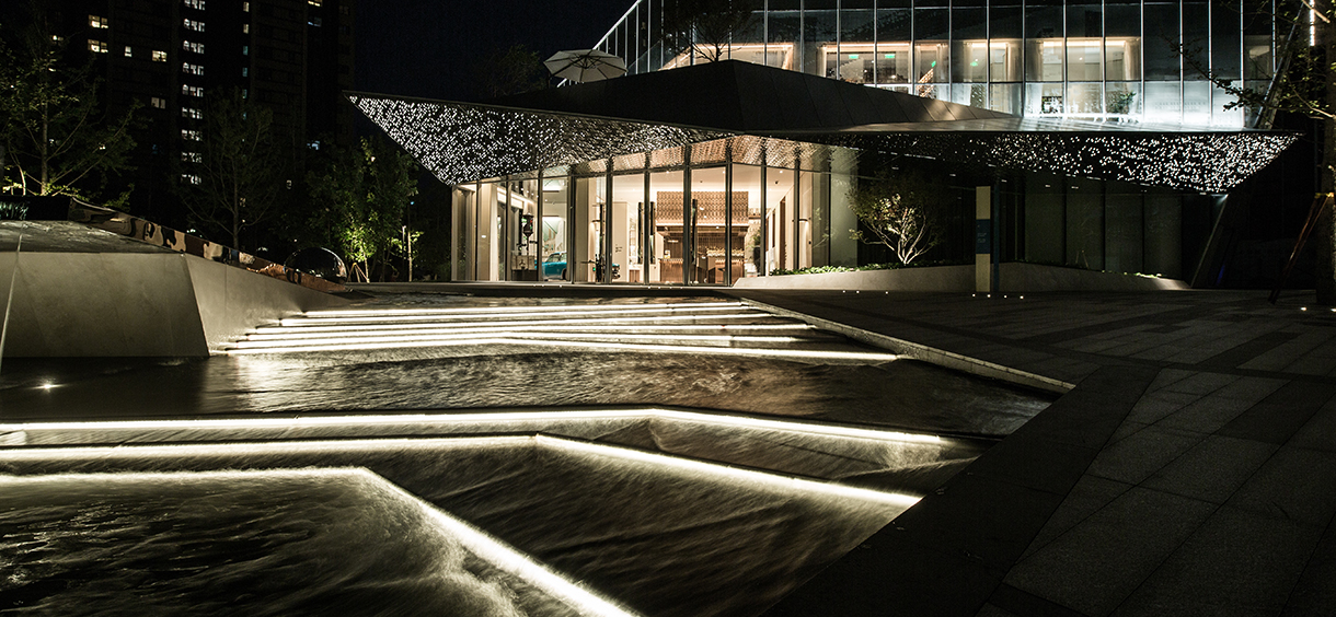 Night time view of landscape design