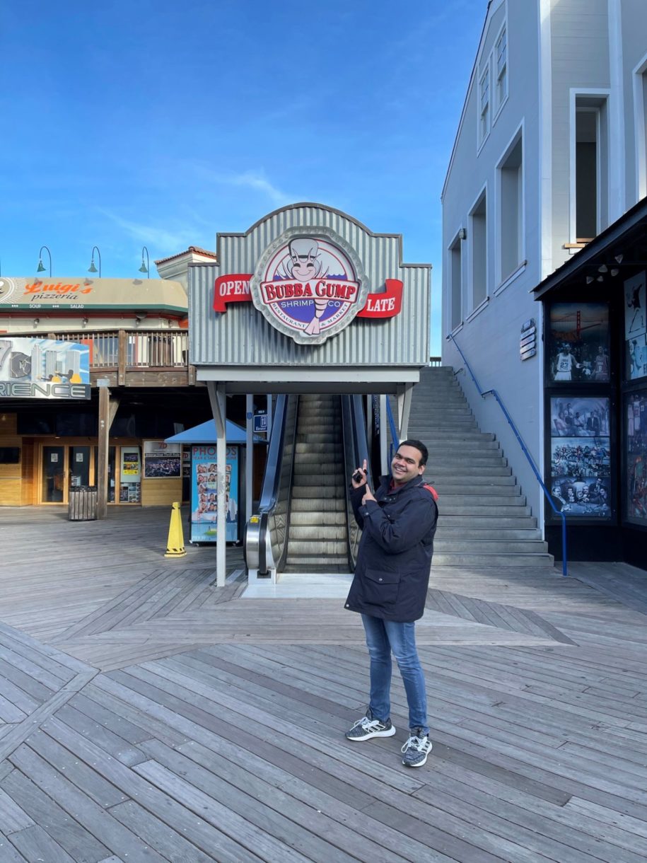 man in front of restaurant