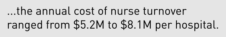 ...the annual cost of nurse turnover  ranged from $5.2M to $8.1M per hospital.
